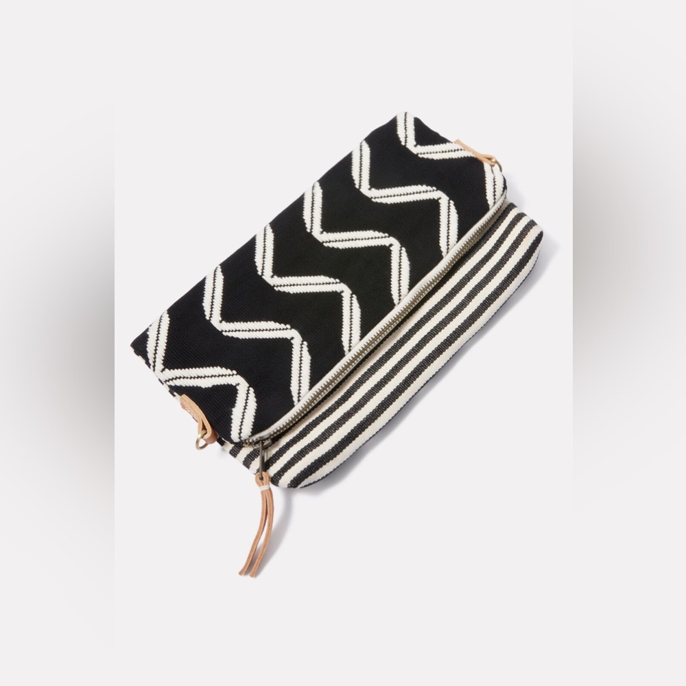 Black & White Chevron Foldover Tote Clutch